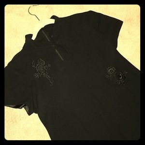 Black Embroidered Mandarin Collar dress